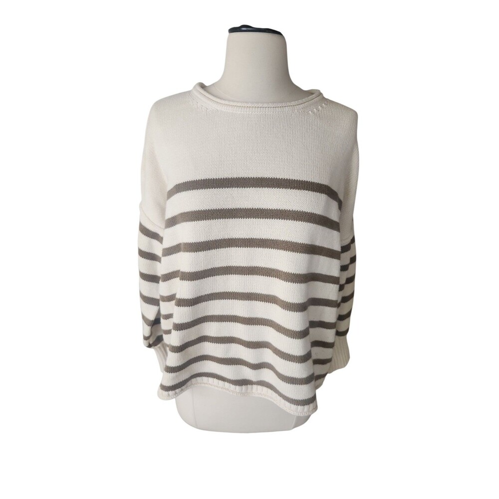 Madewell Slouchy Fisherman Pullover Sweater Womens Small Cream Striped Cotton